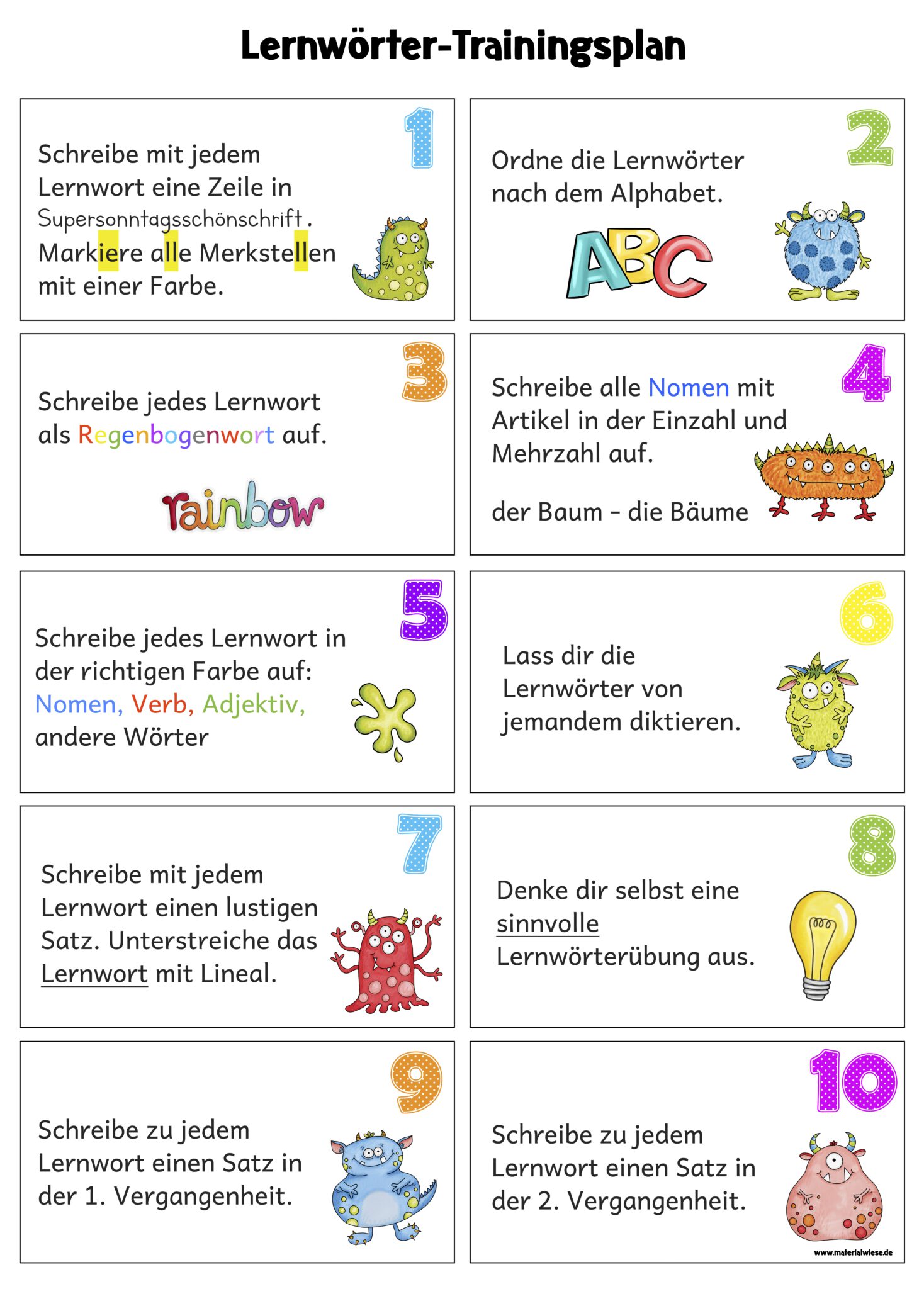 Lernwörterübungen für zu Hause